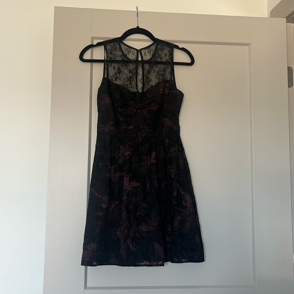 BCBG Black & Purple Lace Overlay Cocktail Dress